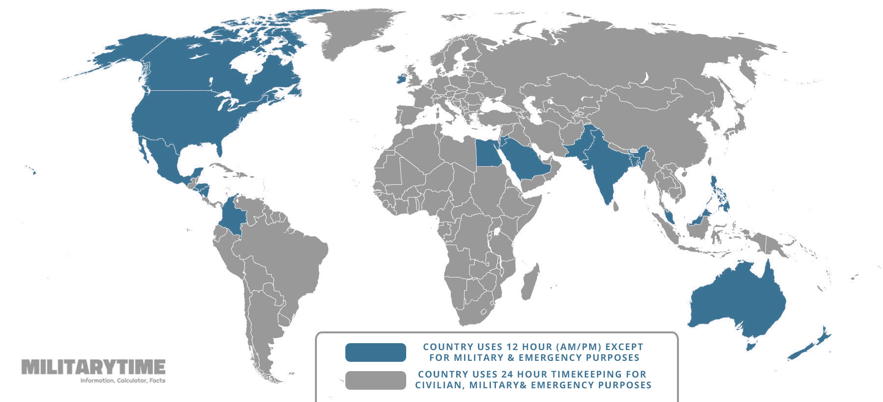 Countries that use military time (24 hour clock) versus standard (regular) AM/PM timekeeping